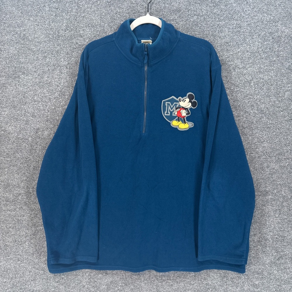 Disney Fleece Pullover Sweatshirt Mens XXL Blue Mickey Mouse 1/4 Zip Vintage